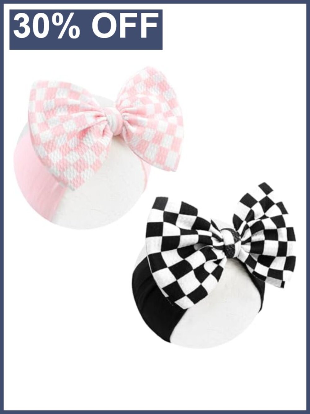 Baby Girl Checkered Headband Set with Bows - Stretchy Hair Accessories Infants